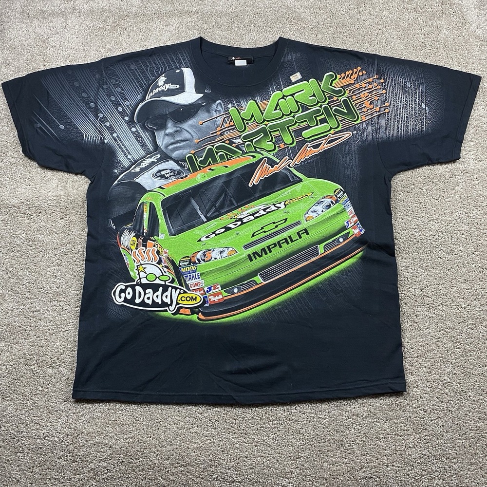 Vtg 2011‎ Nascar Graphic T Shirt Men's 2XL Mark Martin GoDaddy Chevy Impala AOP